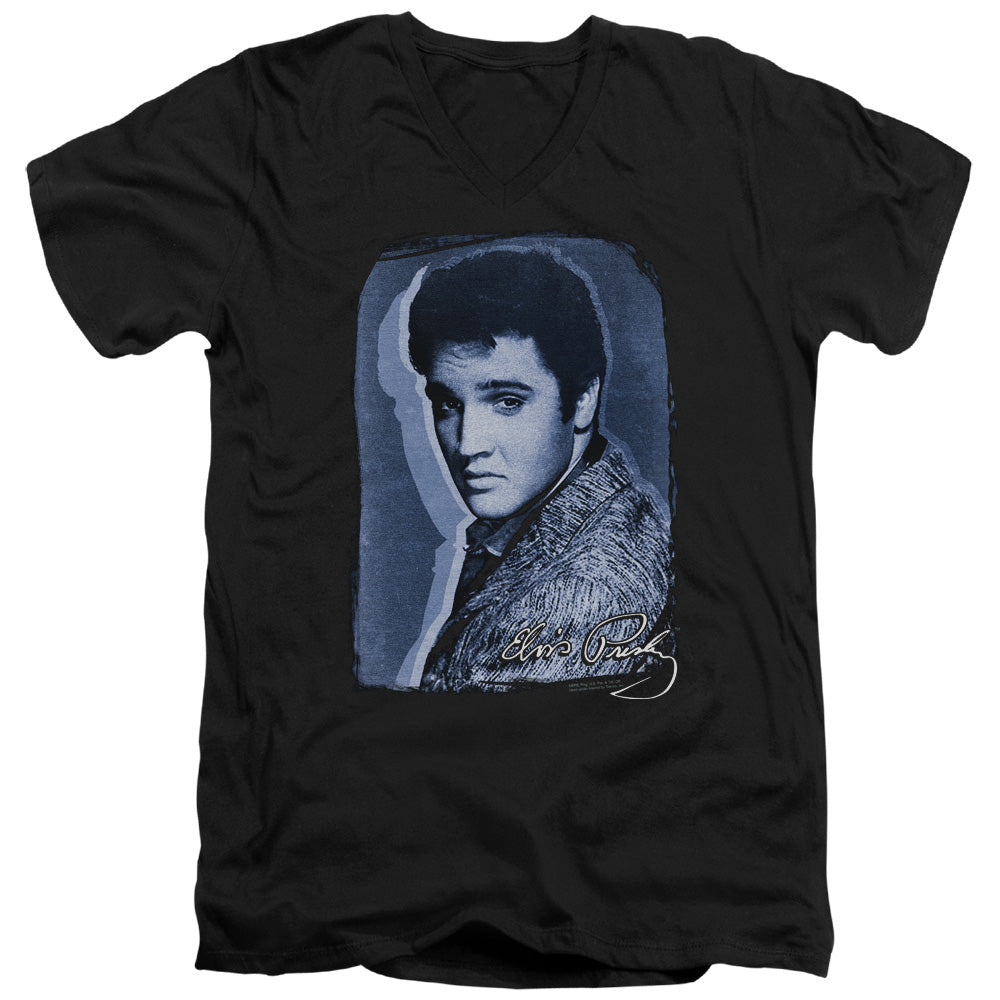Elvis Presley - Overlay - Short Sleeve Adult V-neck 30/1 - Black T-shirt