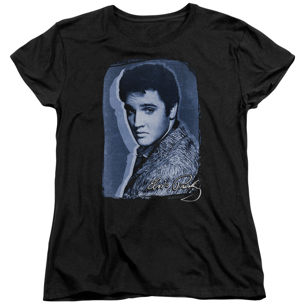 Elvis Presley - Overlay - Short Sleeve Womens Tee - Black T-shirt