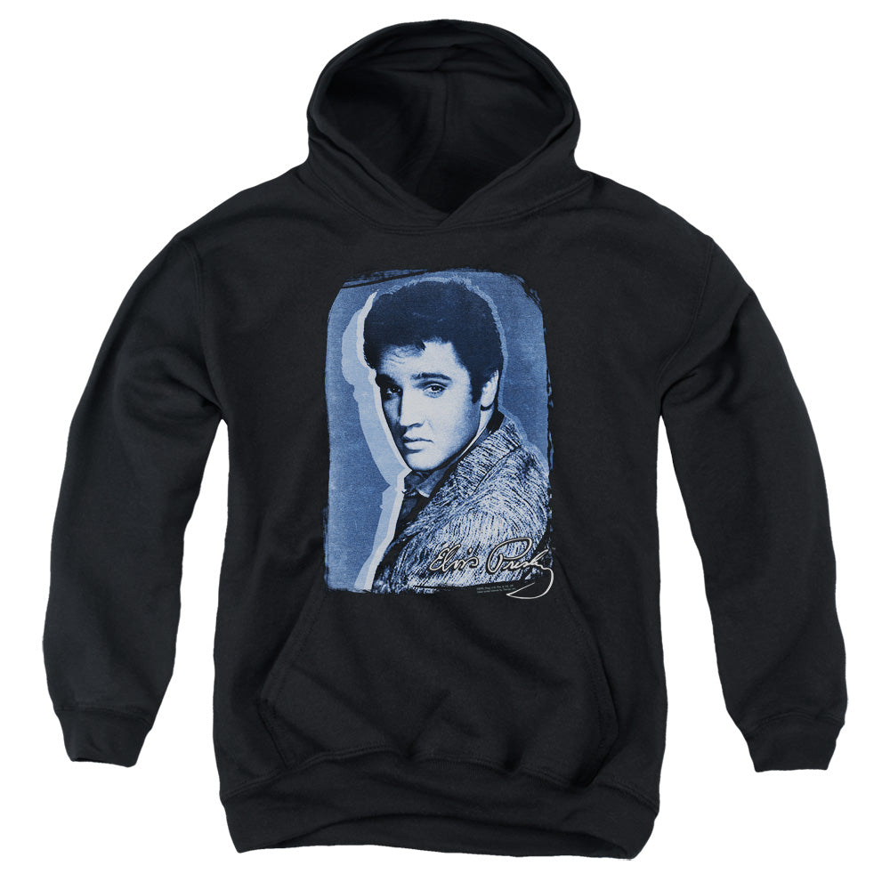 Elvis Presley Overlay-youth Pull-over Hoodie - Black