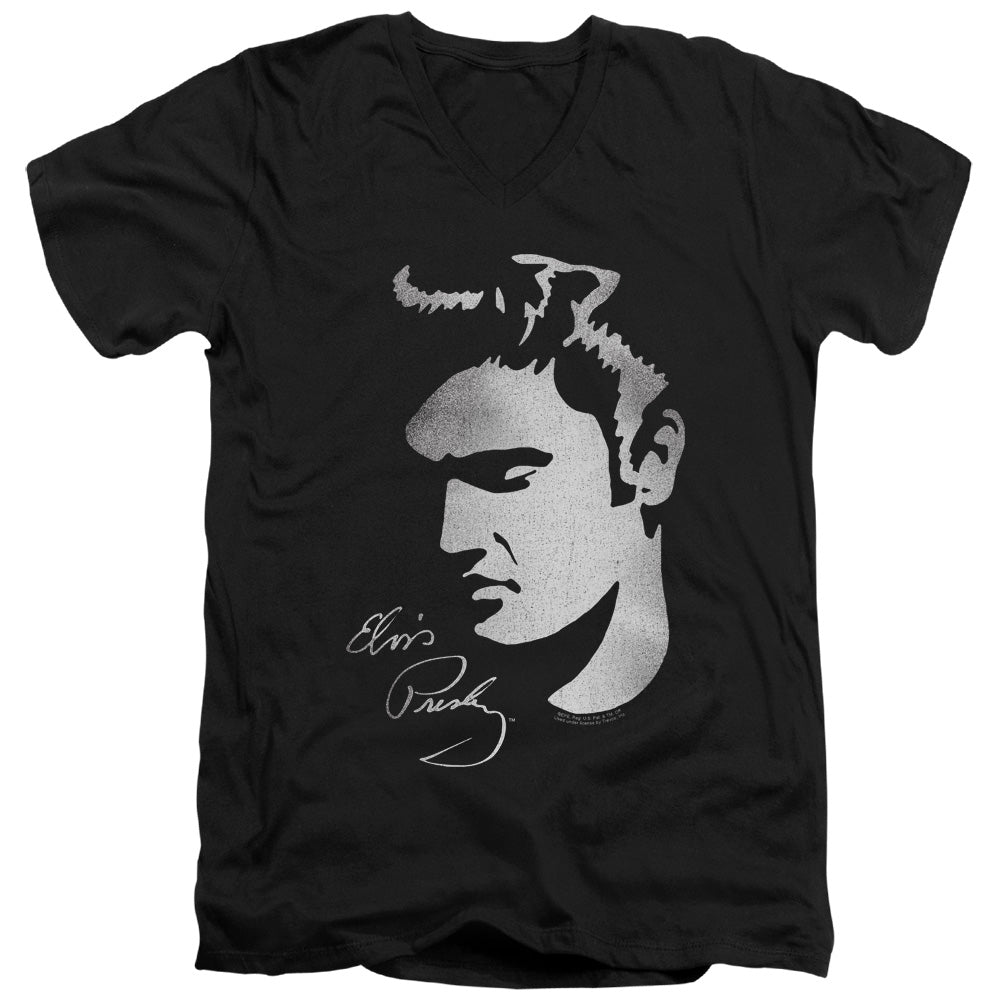 Elvis Presley - Simple Face - Short Sleeve Adult V-neck 30/1 - Black T-shirt