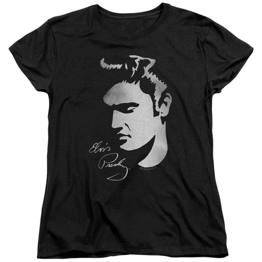 Elvis Presley - Simple Face - Short Sleeve Womens Tee - Black T-shirt