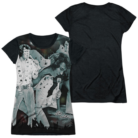 Elvis Presley - Now Playing - Short Sleeve Junior Poly Black Back - White T-shirt