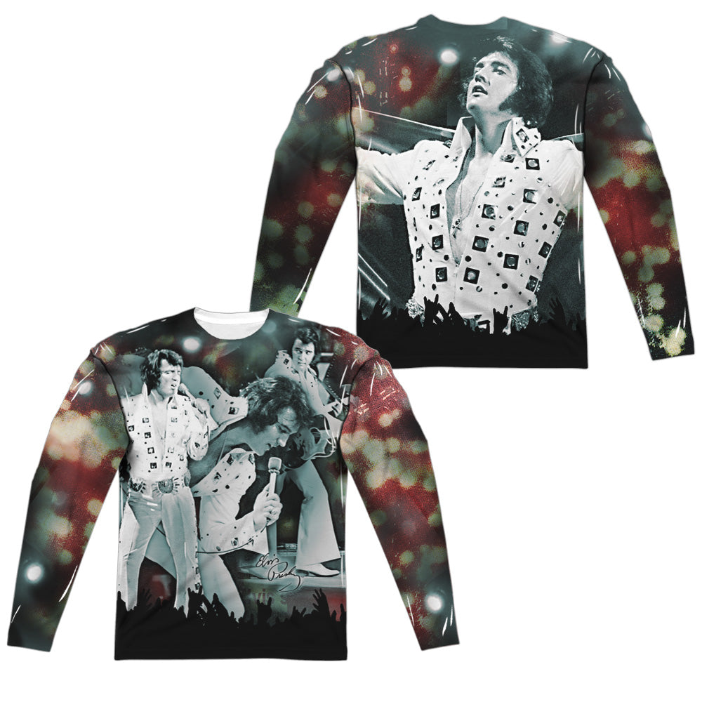 Elvis Presley - Now Playing (Front/back Print) - Long Sleeve Adult Poly Crew  - White T-shirt