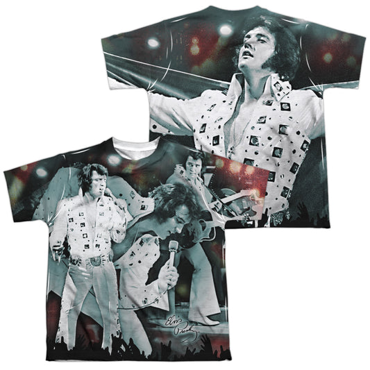 Elvis Presley - Now Playing (Front/back Print) - Short Sleeve Youth Poly Crew - White T-shirt