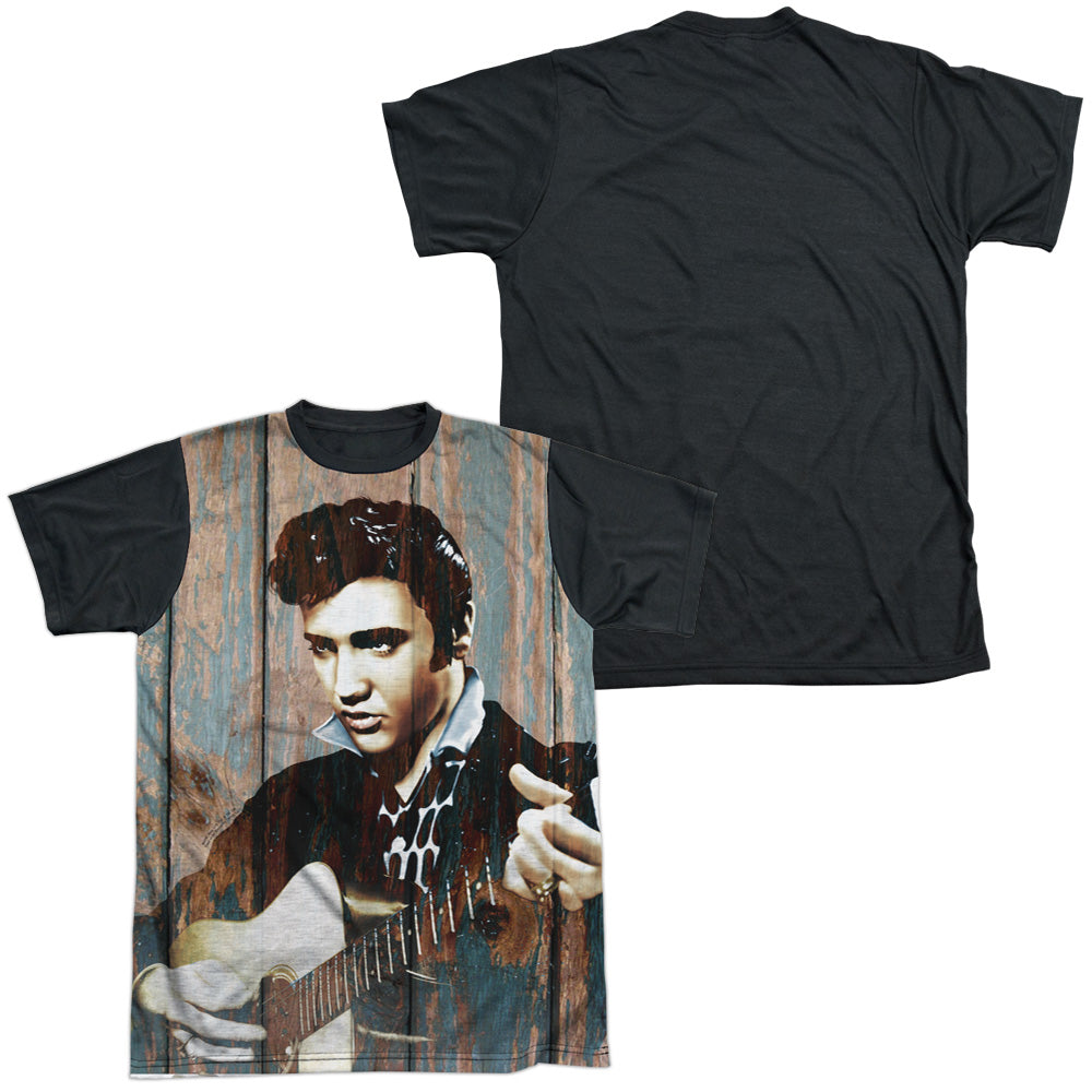 ELVIS PRESLEY WOODGRAIN-S/S ADULT WHITE FRONT BLACK BACK T-Shirt
