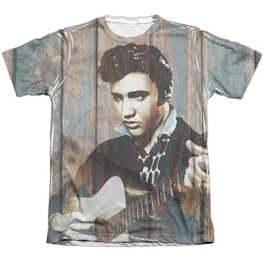 Elvis Presley - Woodgrain - Adult Poly/cotton Short Sleeve Tee - White T-shirt
