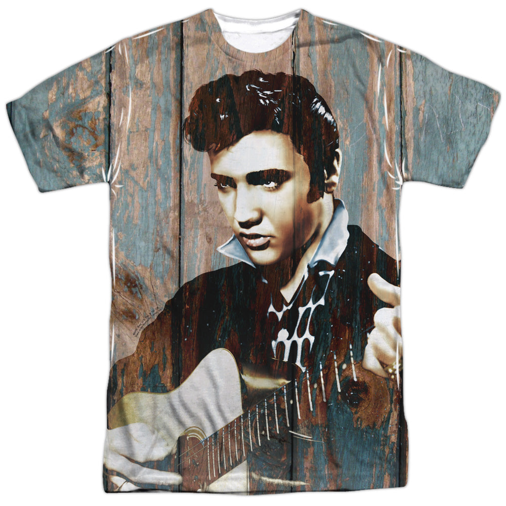 Elvis Presley - Woodgrain - Short Sleeve Adult Poly Crew - White T-shirt