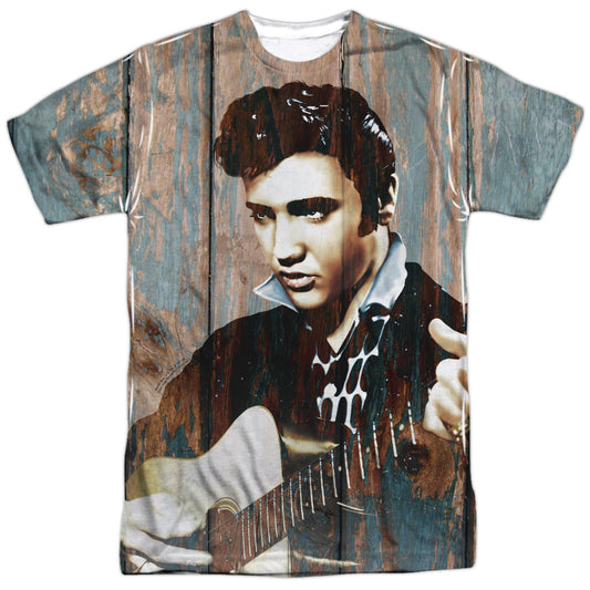 Elvis Presley - Woodgrain - Short Sleeve Adult Poly Crew - White T-shirt