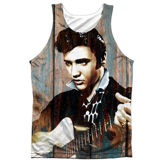 Elvis Presley - Woodgrain - Adult 100% Poly Tank Top - White
