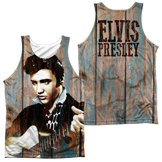 Elvis Presley - Woodgrain (Front/back Print) - Adult 100% Poly Tank Top - White