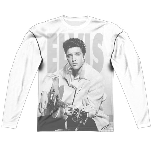 Elvis Presley - Play Me A Song - Long Sleeve Adult Poly Crew  - White T-shirt