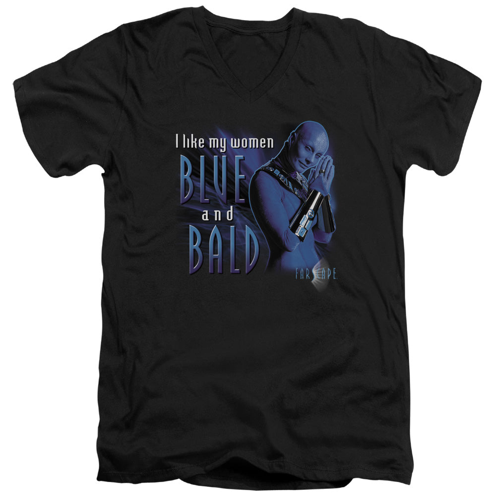 Farscape - Blue And Bald - Short Sleeve Adult V-neck - Black T-shirt