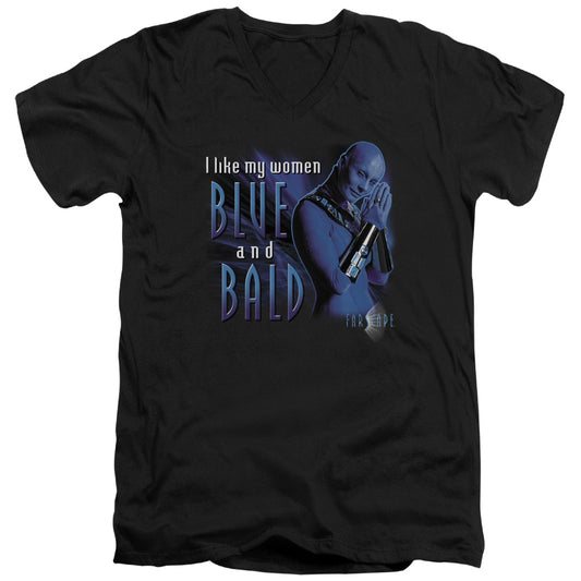 Farscape - Blue And Bald - Short Sleeve Adult V-neck - Black T-shirt