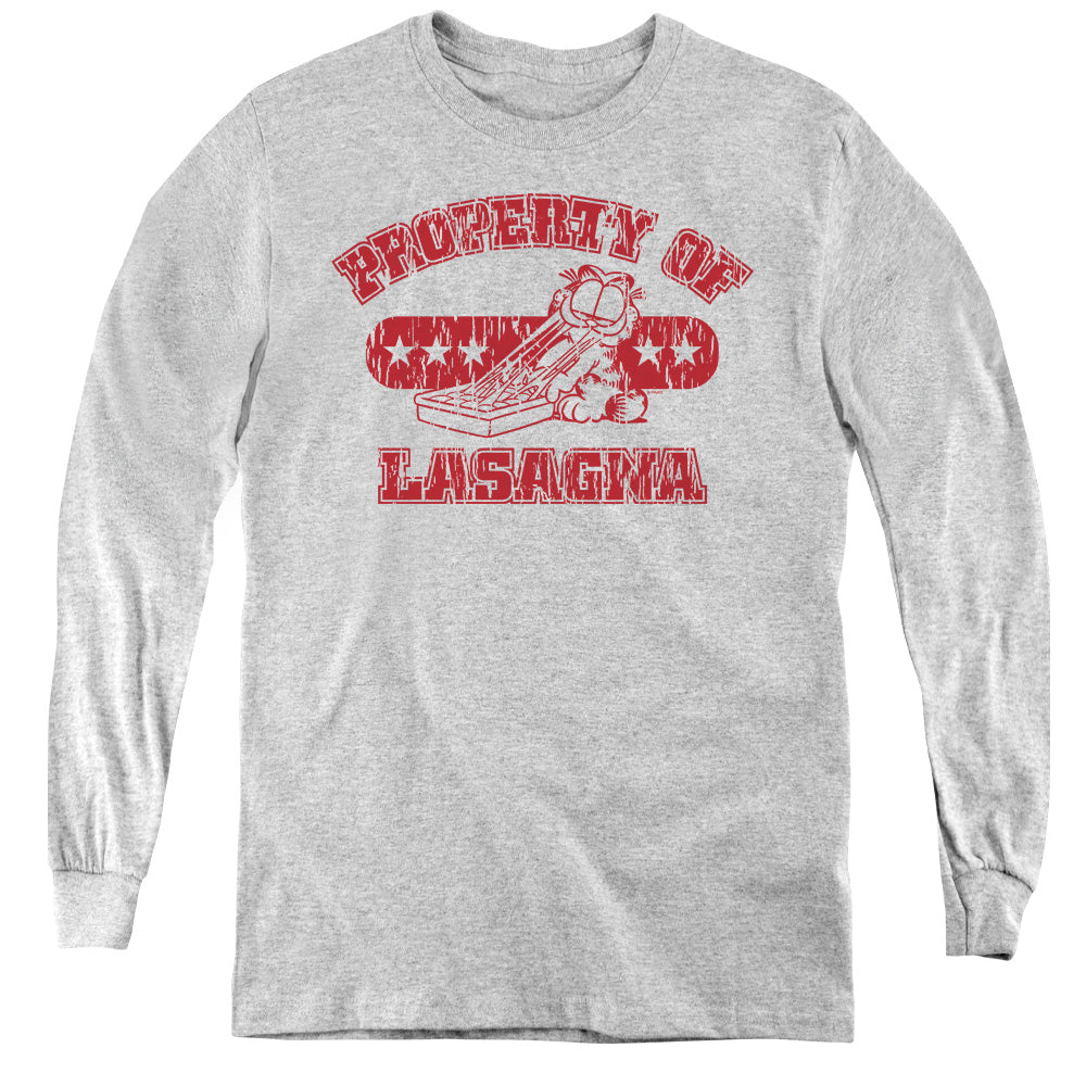 Garfield - Property Of Lasagna - Youth Long Sleeve Tee - Athletic Heather