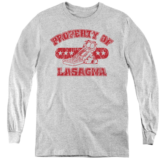 Garfield - Property Of Lasagna - Youth Long Sleeve Tee - Athletic Heather