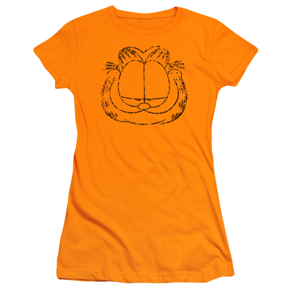 Garfield - Smirking Distressed - Short Sleeve Junior Sheer - Orange T-shirt