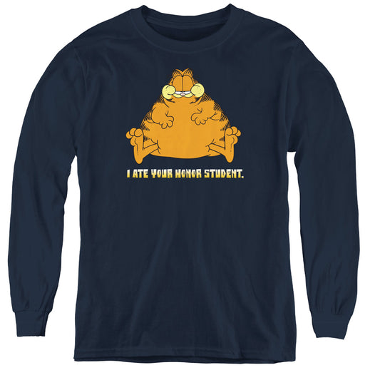 Garfield - I Ate Your Honor Student - Youth Long Sleeve Tee - Navy