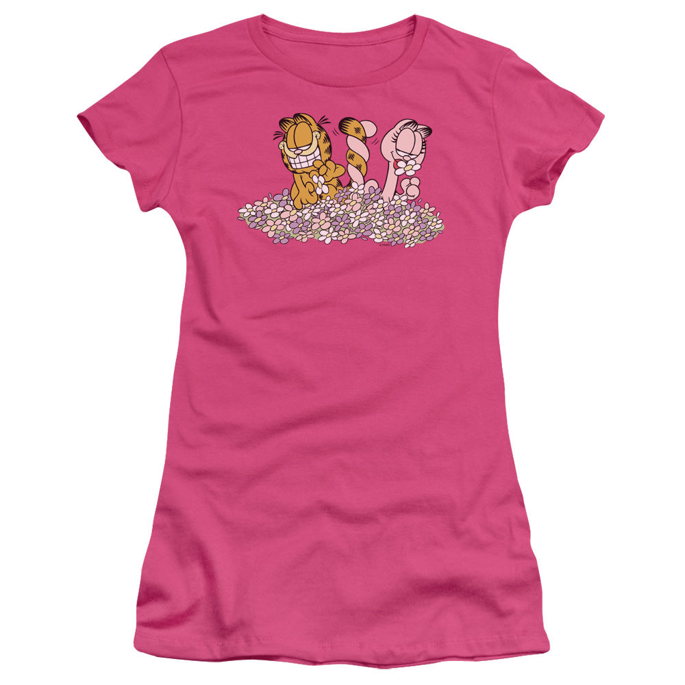 Garfield - Chicks Dig Flowers - Short Sleeve Junior Sheer - Hot Pink T-shirt