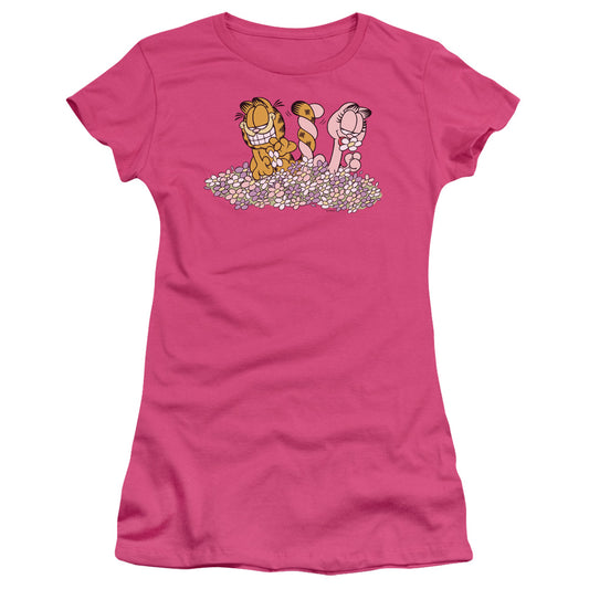 Garfield - Chicks Dig Flowers - Short Sleeve Junior Sheer - Hot Pink T-shirt
