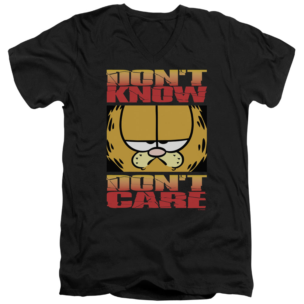 Garfield - Dont Know Dont Care - Short Sleeve Adult V-neck - Black T-shirt
