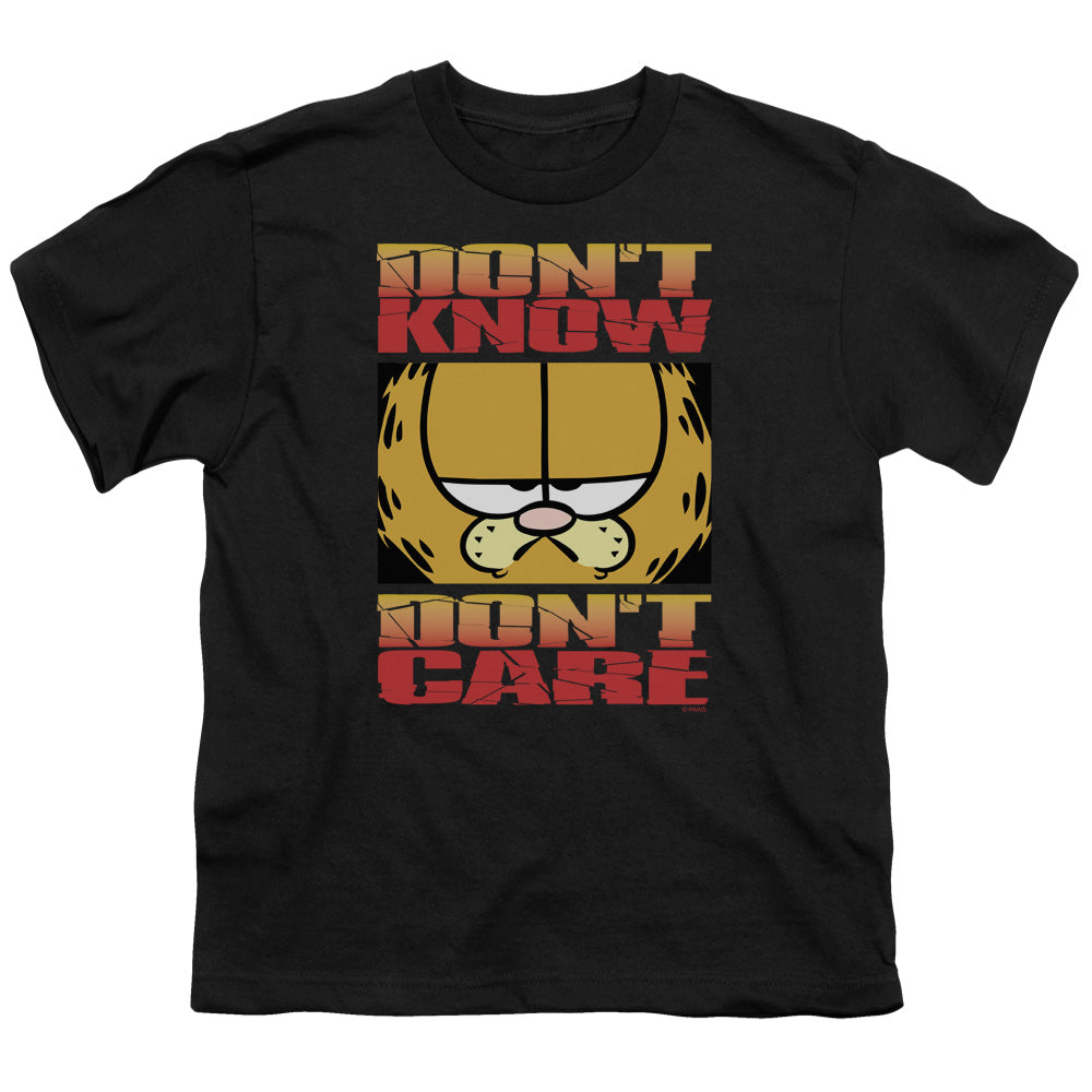 Garfield - Dont Know Dont Care - Short Sleeve Youth 18/1 - Black T-shirt