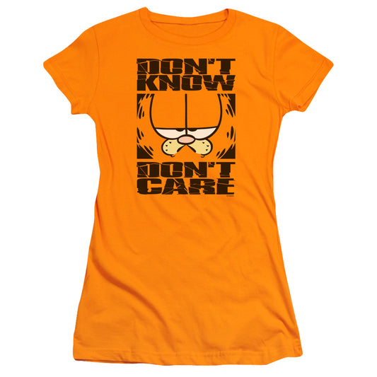 Garfield - Dont Know Dont Care - Short Sleeve Junior Sheer - Orange T-shirt
