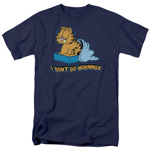 Garfield - I Dont Do Mornings - Short Sleeve Adult 18/1 - Navy T-shirt