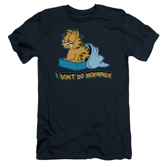 Garfield - I Dont Do Mornings - Short Sleeve Adult 30/1 - Navy T-shirt