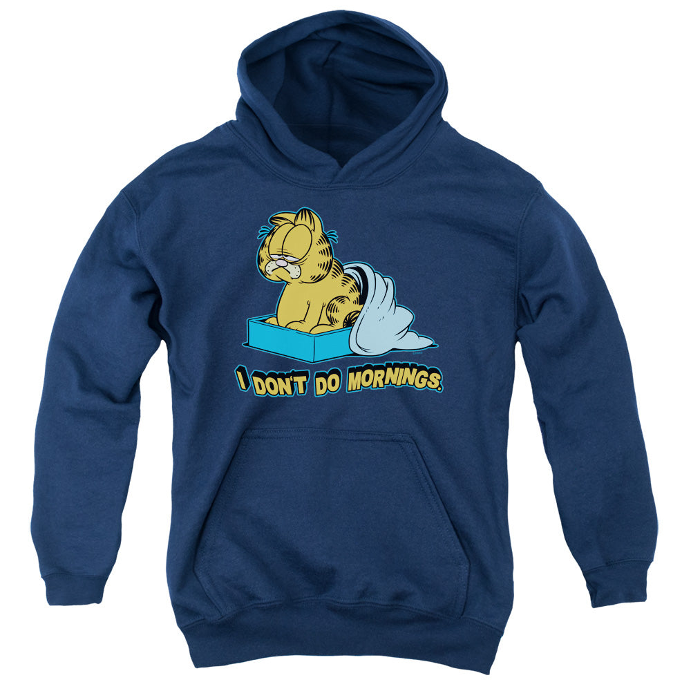 Garfield - I Dont Do Mornings - Youth Pull-over Hoodie - Navy
