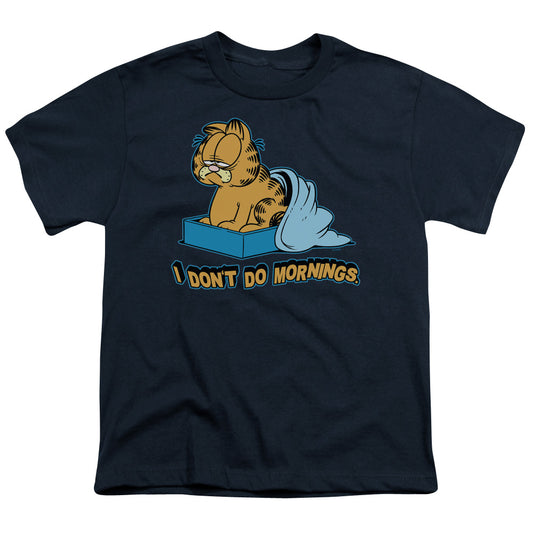 Garfield - I Dont Do Mornings - Short Sleeve Youth 18/1 - Navy T-shirt