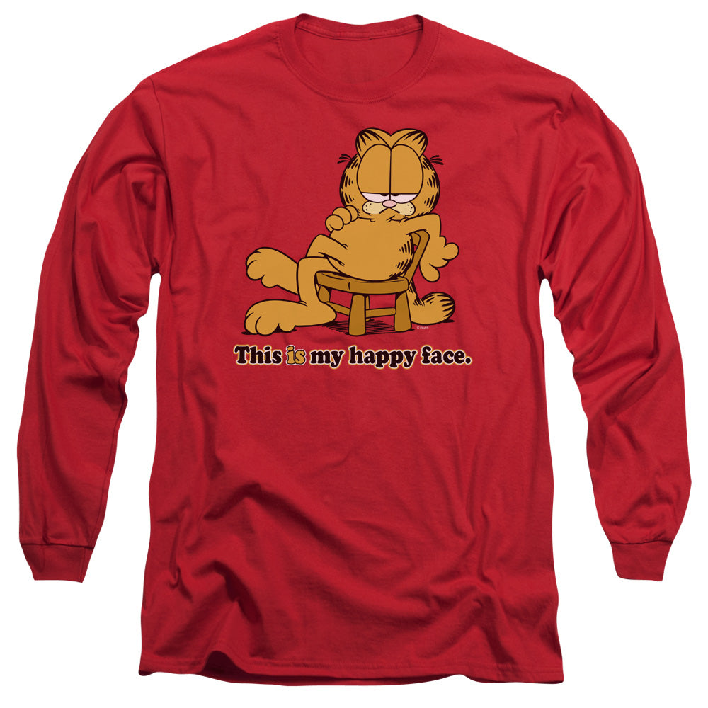 Garfield - Happy Face - Long Sleeve Adult 18/1 - Red T-shirt