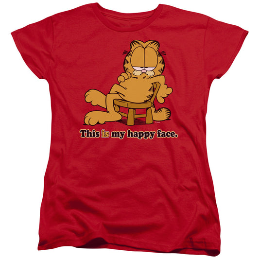 Garfield - Happy Face - Short Sleeve Womens Tee - Red T-shirt