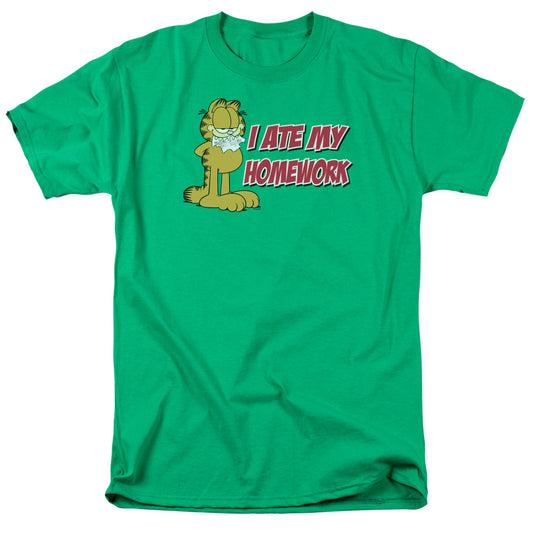 Garfield - I Ate My Homework - Short Sleeve Adult 18/1 - Kelly Green T-shirt