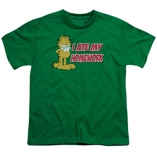 Garfield - I Ate My Homework - Short Sleeve Youth 18/1 - Kelly Green T-shirt