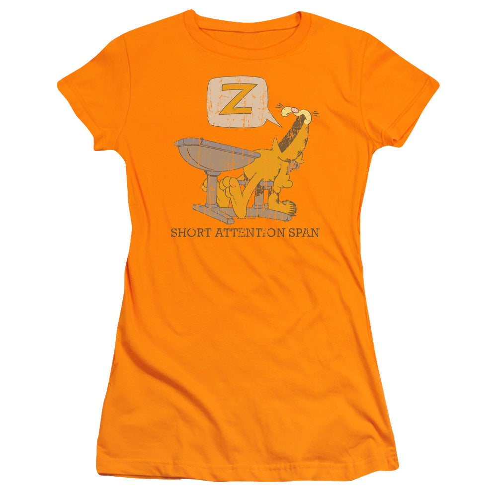 Garfield - Attention Span - Short Sleeve Junior Sheer - Orange T-shirt