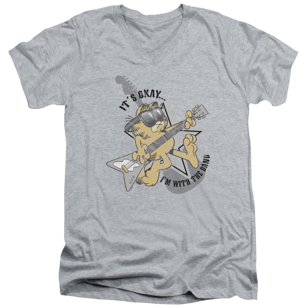 Garfield - Im With The Band - Short Sleeve Adult V-neck - Athletic Heather T-shirt