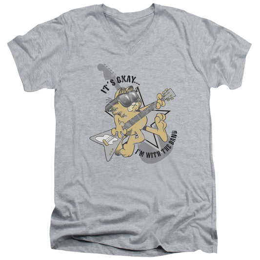 Garfield - Im With The Band - Short Sleeve Adult V-neck - Athletic Heather T-shirt