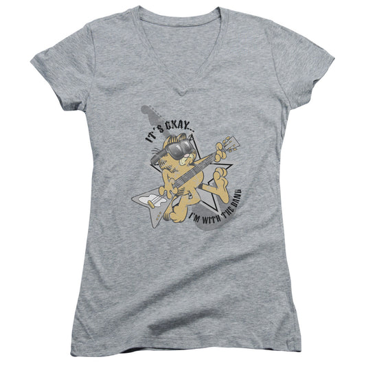 Garfield Im With The Band - Junior V-neck - Athletic Heather