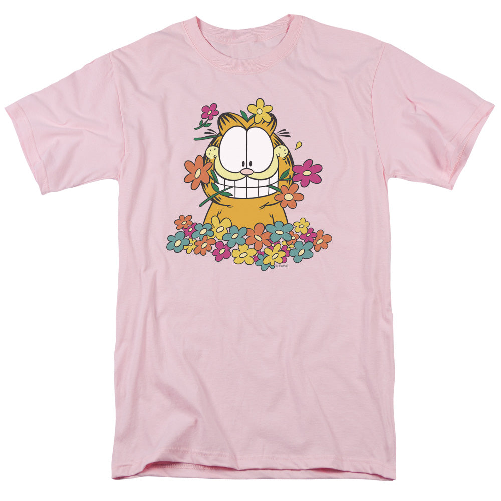Garfield - In The Garden - Short Sleeve Adult 18/1 - Pink T-shirt