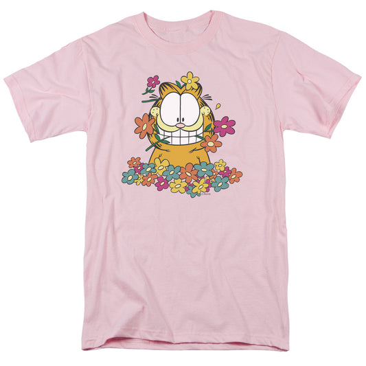 Garfield - In The Garden - Short Sleeve Adult 18/1 - Pink T-shirt