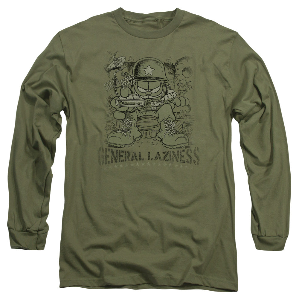 Garfield - General Laziness - Long Sleeve Adult 18/1 - Military Green T-shirt