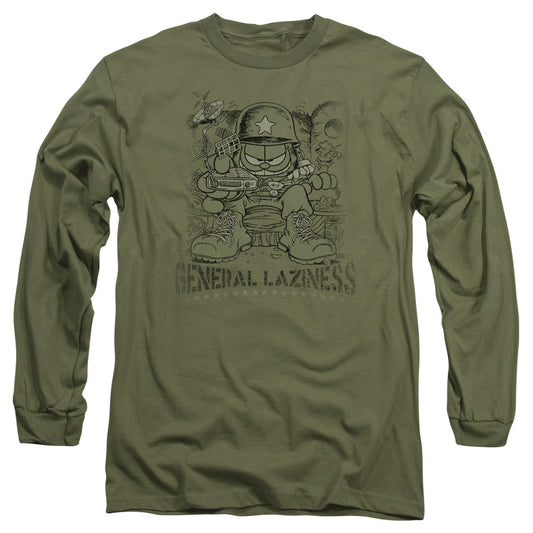 Garfield - General Laziness - Long Sleeve Adult 18/1 - Military Green T-shirt