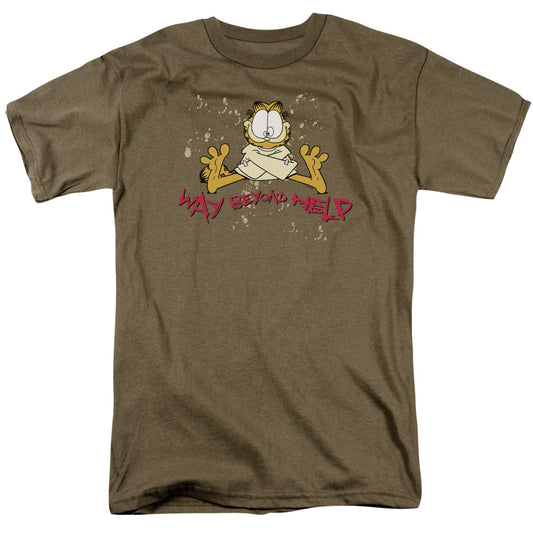 Garfield - Way Beyond Help - Short Sleeve Adult 18/1 - Safari Green T-shirt