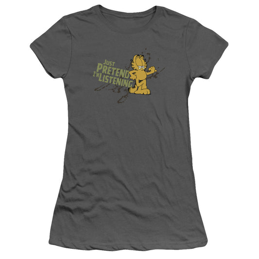 Garfield - Just Pretend Im Listening - Short Sleeve Junior Sheer - Charcoal T-shirt