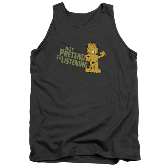 Garfield - Just Pretend Im Listening - Adult Tank - Charcoal