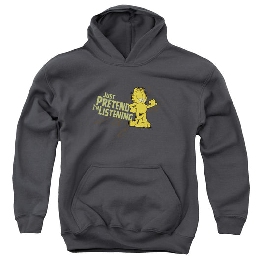 Garfield Just Pretend Im Listening-youth Pull-over Hoodie - Charcoal
