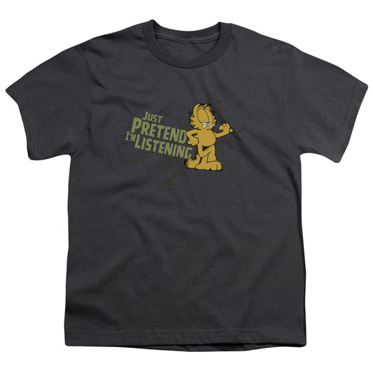 Garfield - Just Pretend Im Listening - Short Sleeve Youth 18/1 - Charcoal T-shirt