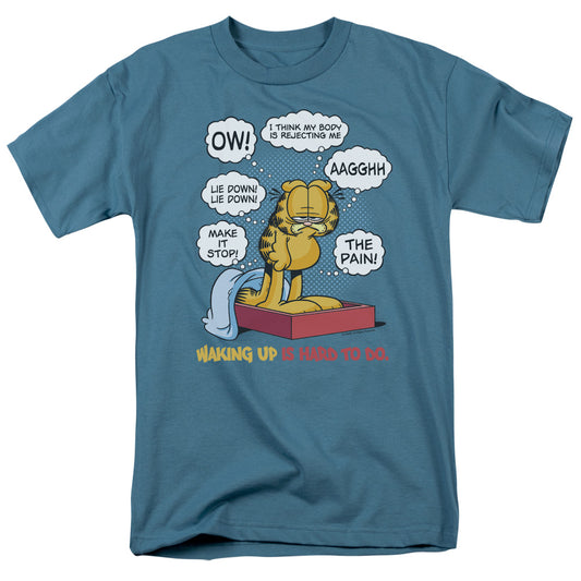 Garfield - Waking Up Is Hard To Do - Short Sleeve Adult 18/1 - Slate T-shirt