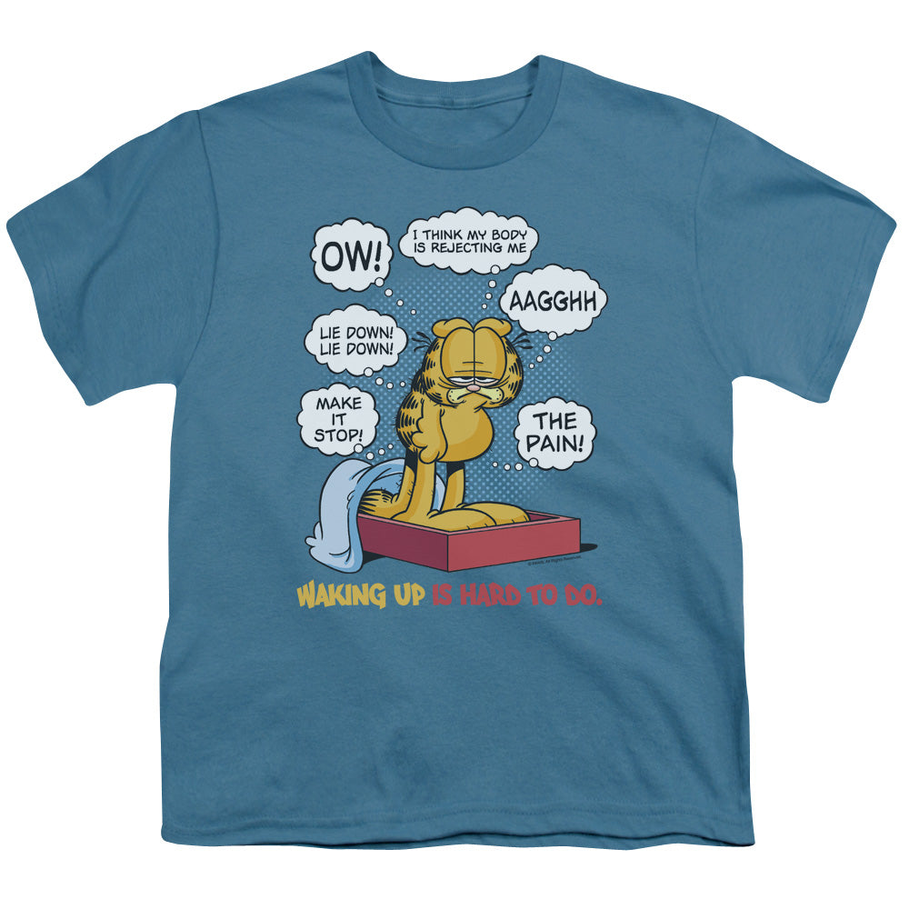 Garfield - Waking Up Is Hard To Do - Short Sleeve Youth 18/1 - Slate T-shirt