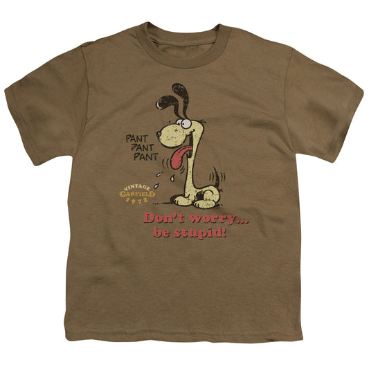 Garfield - Dont Worry Be Stupid - Short Sleeve Youth 18/1 - Safari Green T-shirt